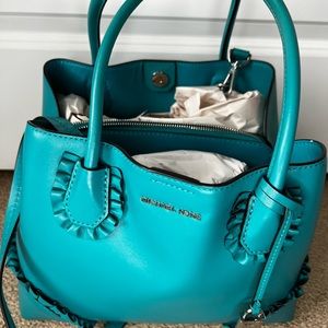 Michael Kors Mercer Gallery Medium Ruffled Tote Tile Blue